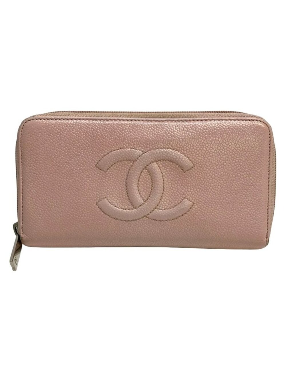 Chanel Wallet Light Pink CC Logo Silver Zip Around